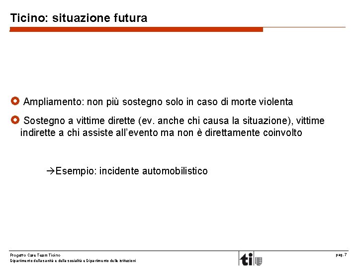 Ticino: situazione futura £ Ampliamento: non più sostegno solo in caso di morte violenta