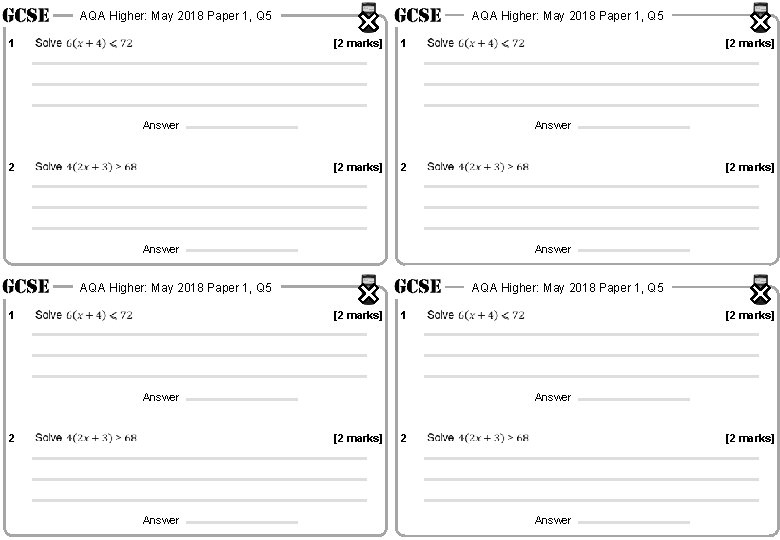 AQA Higher: May 2018 Paper 1, Q 5 1 AQA Higher: May 2018 Paper