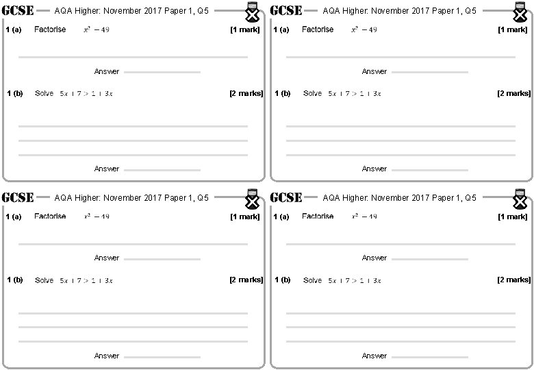 AQA Higher: November 2017 Paper 1, Q 5 1 (a) AQA Higher: November 2017