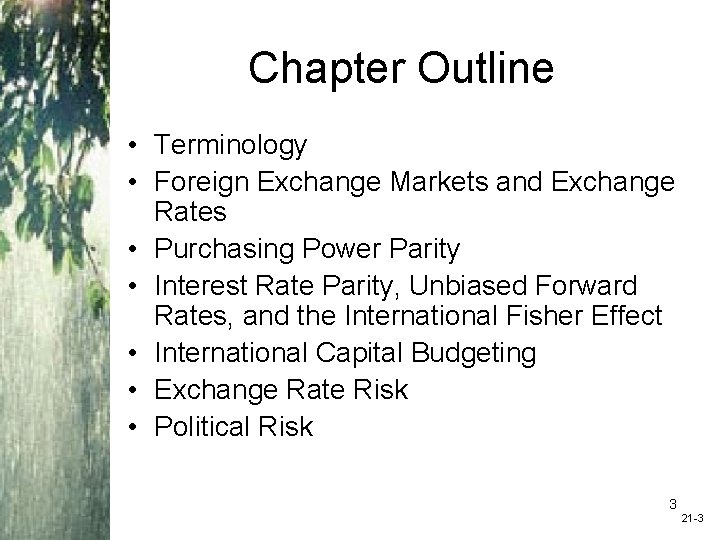 Chapter Outline • Terminology • Foreign Exchange Markets and Exchange Rates • Purchasing Power