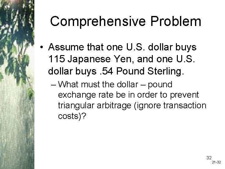 Comprehensive Problem • Assume that one U. S. dollar buys 115 Japanese Yen, and