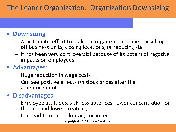 The Leaner Organization: Organization Downsizing • Downsizing – A systematic effort to make an