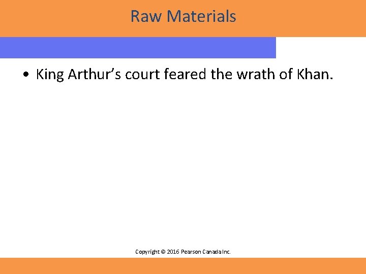 Raw Materials • King Arthur’s court feared the wrath of Khan. Copyright © 2016