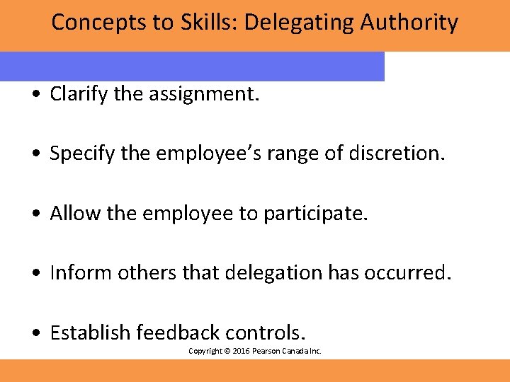 Concepts to Skills: Delegating Authority • Clarify the assignment. • Specify the employee’s range