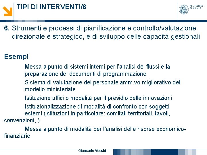 TIPI DI INTERVENTI/6 6. Strumenti e processi di pianificazione e controllo/valutazione direzionale e strategico, TIPI DI INTERVENTI/6 6. Strumenti e processi di pianificazione e controllo/valutazione direzionale e strategico,