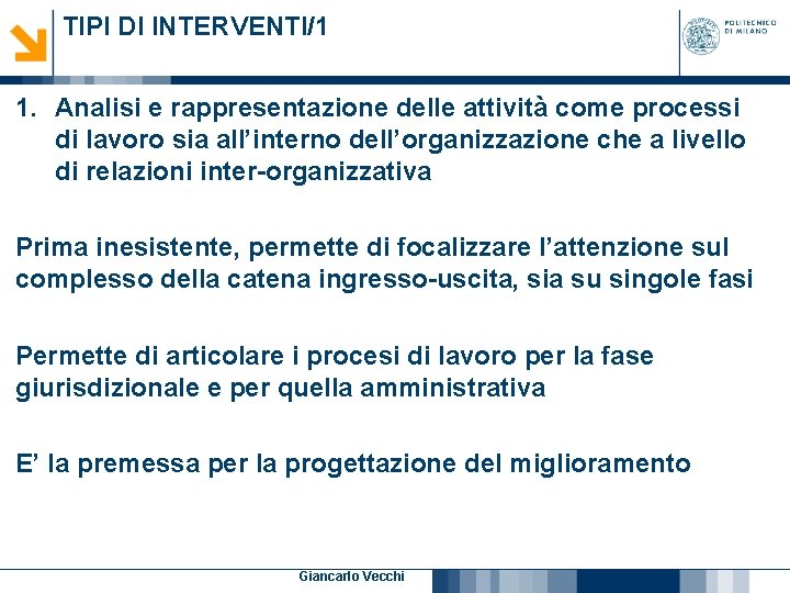 TIPI DI INTERVENTI/1 1. Analisi e rappresentazione delle attività come processi di lavoro sia TIPI DI INTERVENTI/1 1. Analisi e rappresentazione delle attività come processi di lavoro sia