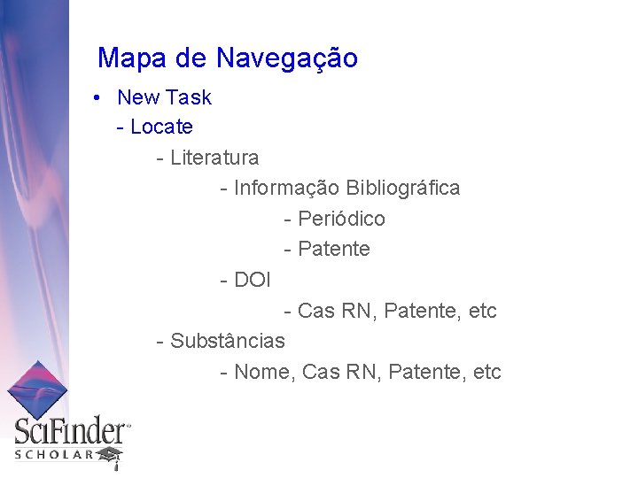 Mapa de Navegação • New Task - Locate - Literatura - Informação Bibliográfica -