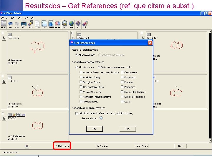 Resultados – Get References (ref. que citam a subst. ) 