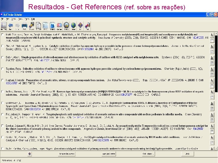 Resultados - Get References (ref. sobre as reações) 