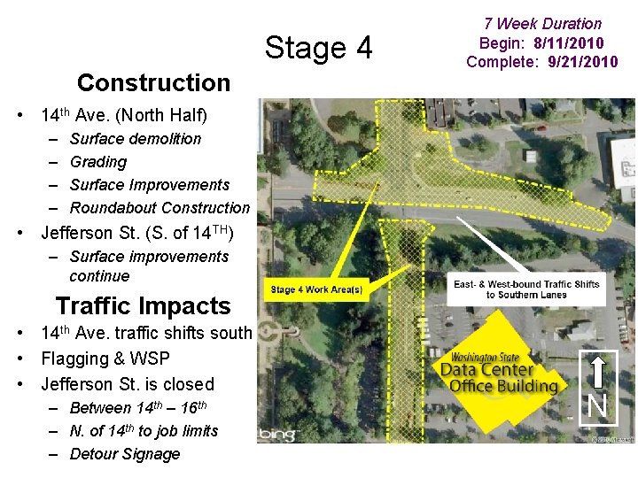 Stage 4 Construction 7 Week Duration Begin: 8/11/2010 Complete: 9/21/2010 • 14 th Ave.