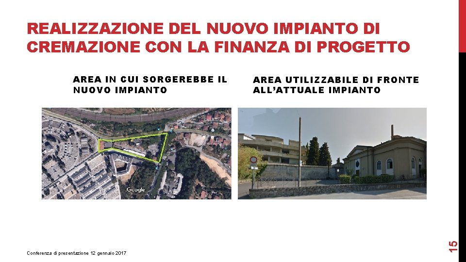 REALIZZAZIONE DEL NUOVO IMPIANTO DI CREMAZIONE CON LA FINANZA DI PROGETTO Conferenza di presentazione