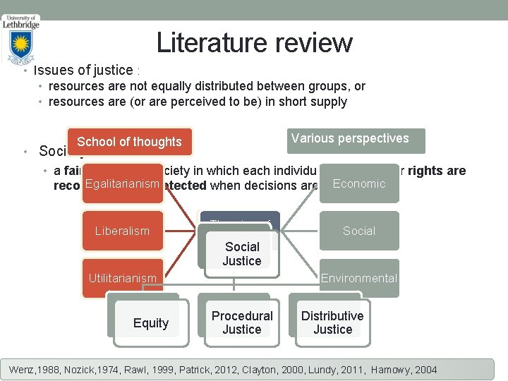 Literature review • Issues of justice : • resources are not equally distributed between