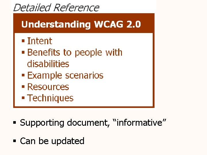 § Supporting document, “informative” § Can be updated 