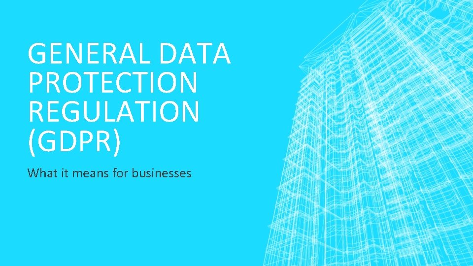 GENERAL DATA PROTECTION REGULATION (GDPR) What it means for businesses 