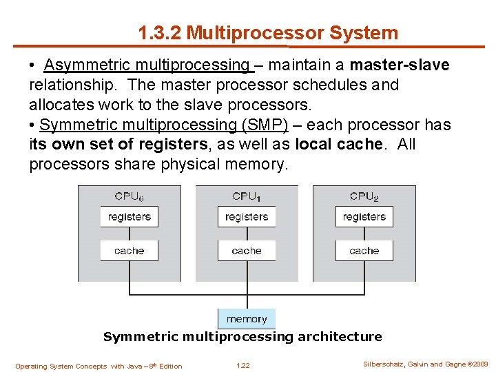 1. 3. 2 Multiprocessor System • Asymmetric multiprocessing – maintain a master-slave relationship. The