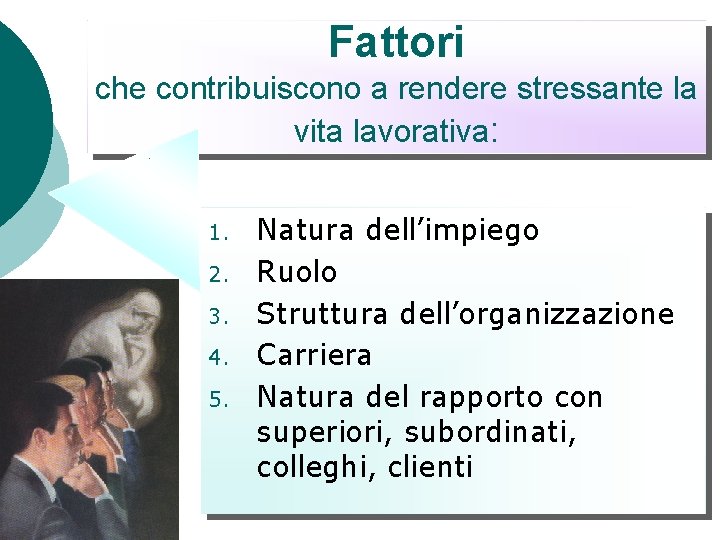 Fattori che contribuiscono a rendere stressante la vita lavorativa: 1. 2. 3. 4. 5.