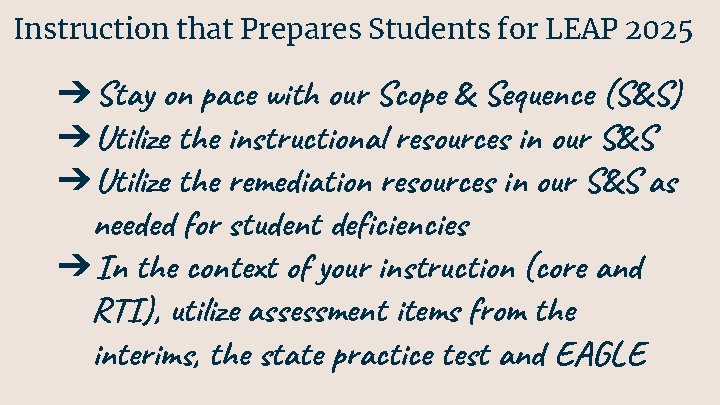 Instruction that Prepares Students for LEAP 2025 ➔ Stay on pace with our Scope