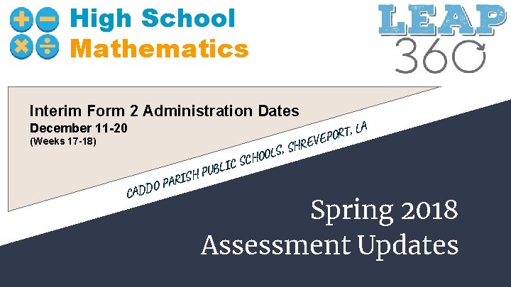 High School Mathematics Interim Form 2 Administration Dates December 11 -20 (Weeks 17 -18)