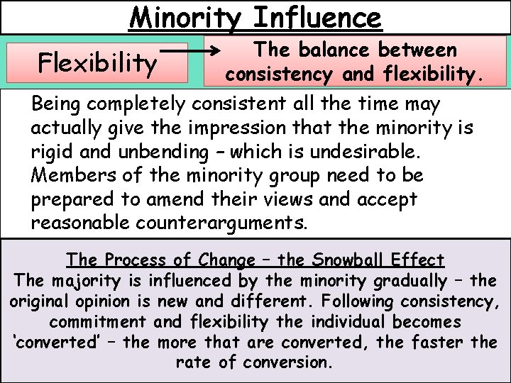 Minority Influence Flexibility The balance between consistency and flexibility. Being completely consistent all the