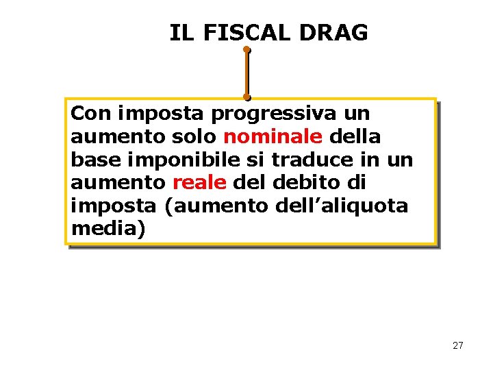 IL FISCAL DRAG Con imposta progressiva un aumento solo nominale della base imponibile si