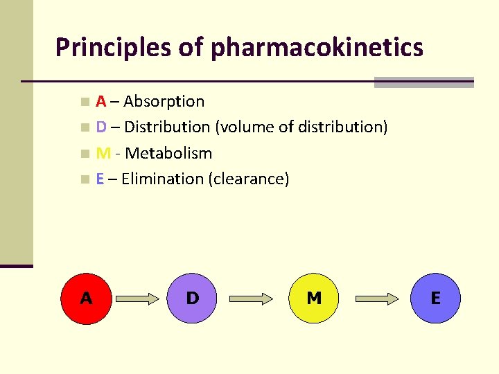 Principles of pharmacokinetics A – Absorption n D – Distribution (volume of distribution) n Principles of pharmacokinetics A – Absorption n D – Distribution (volume of distribution) n