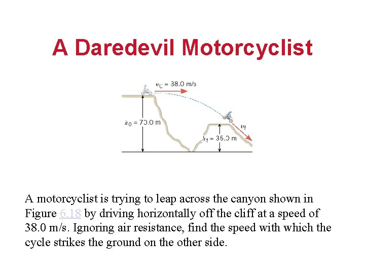 A Daredevil Motorcyclist A motorcyclist is trying to leap across the canyon shown in