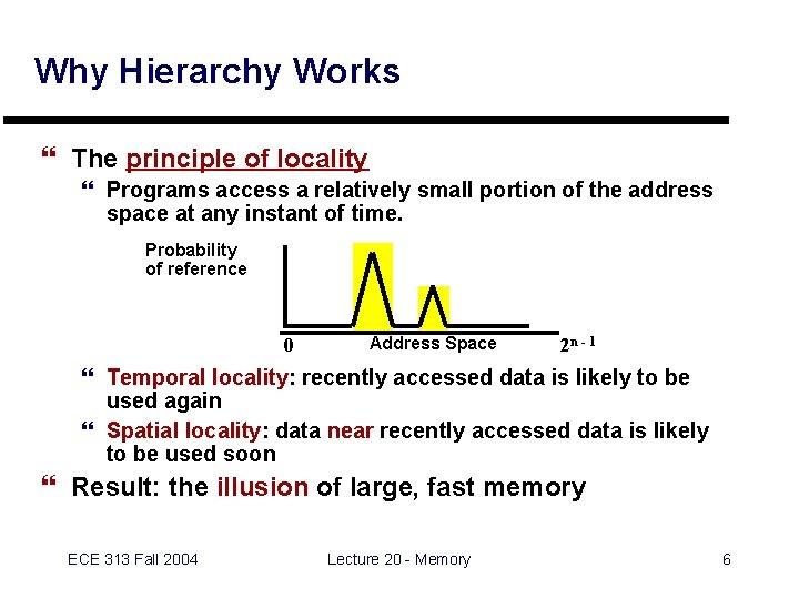 Why Hierarchy Works } The principle of locality } Programs access a relatively small