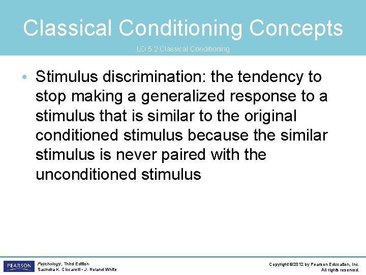 Classical Conditioning Concepts LO 5. 2 Classical Conditioning • Stimulus discrimination: the tendency to