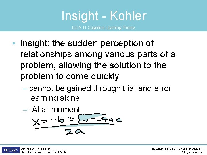 Insight - Kohler LO 5. 11 Cognitive Learning Theory • Insight: the sudden perception
