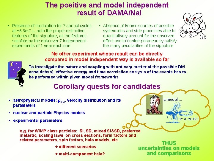 The positive and model independent result of DAMA/Na. I • Presence of modulation for The positive and model independent result of DAMA/Na. I • Presence of modulation for