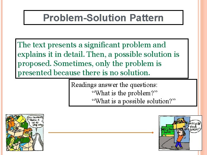 Problem-Solution Pattern The text presents a significant problem and explains it in detail. Then,