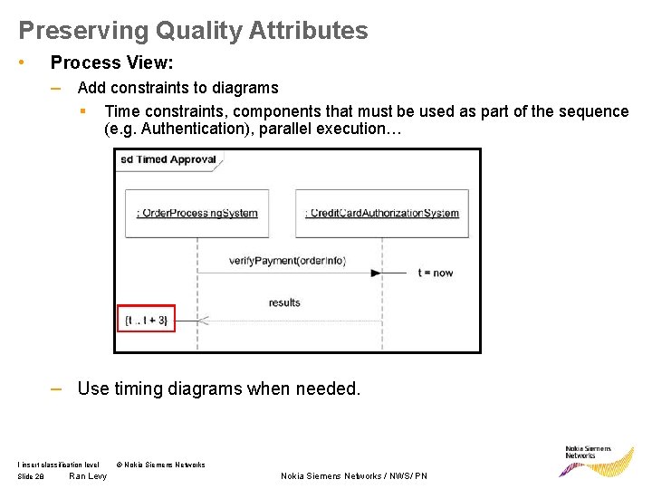 Preserving Quality Attributes • Process View: – Add constraints to diagrams ▪ Time constraints,