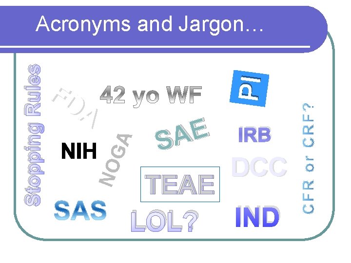 GA PI FD A NO Stopping Rules Acronyms and Jargon… E A S IRB GA PI FD A NO Stopping Rules Acronyms and Jargon… E A S IRB