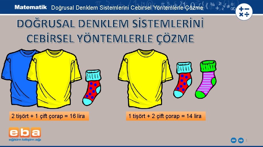 Doğrusal Denklem Sistemlerini Cebirsel Yöntemlerle Çözme DOĞRUSAL DENKLEM SİSTEMLERİNİ CEBİRSEL YÖNTEMLERLE ÇÖZME 2 tişört