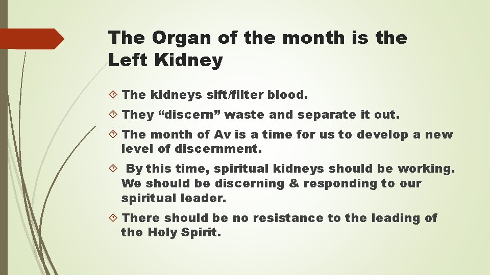 The Organ of the month is the Left Kidney The kidneys sift/filter blood. They