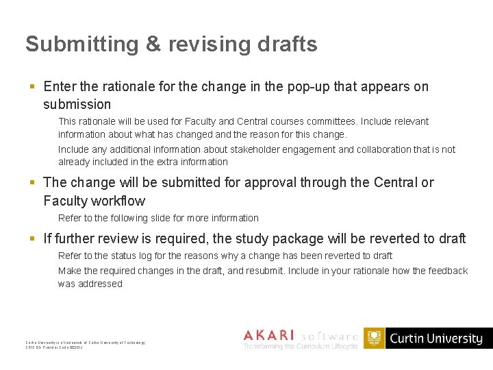 Submitting & revising drafts § Enter the rationale for the change in the pop-up