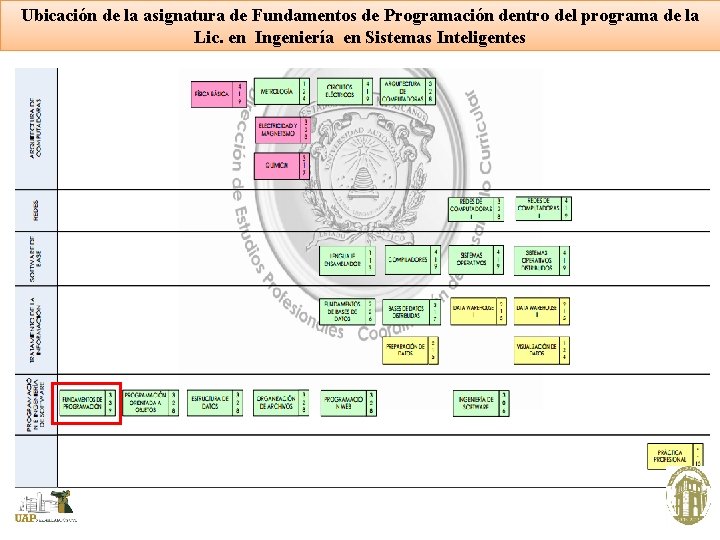 Ubicación de la asignatura de Fundamentos de Programación dentro del programa de la Lic.