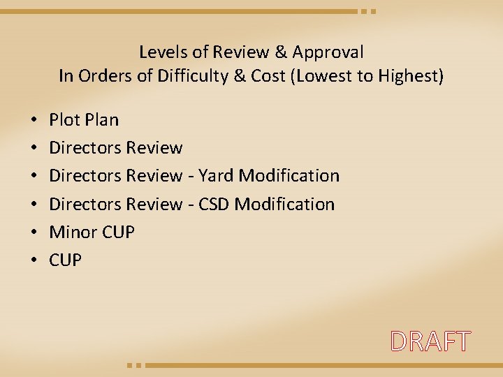 Levels of Review & Approval In Orders of Difficulty & Cost (Lowest to Highest)