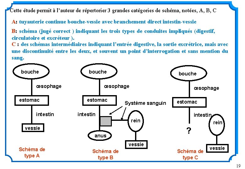 Cette étude permit à l’auteur de répertorier 3 grandes catégories de schéma, notées, A,