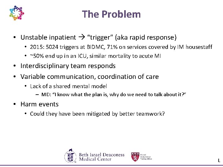 The Problem • Unstable inpatient “trigger” (aka rapid response) • 2015: 5024 triggers at