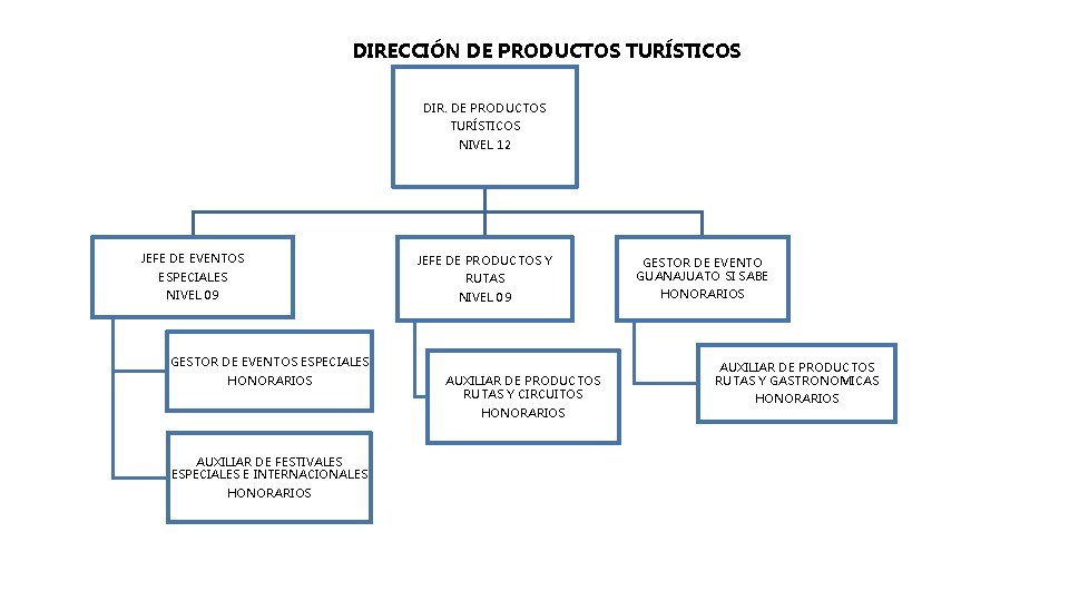 DIRECCIÓN DE PRODUCTOS TURÍSTICOS DIR. DE PRODUCTOS TURÍSTICOS NIVEL 12 JEFE DE EVENTOS ESPECIALES