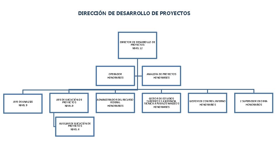 DIRECCIÓN DE DESARROLLO DE PROYECTOS DIRECTOR DE DESARROLLO DE PROYECTOS NIVEL 12 JEFE DE DIRECCIÓN DE DESARROLLO DE PROYECTOS DIRECTOR DE DESARROLLO DE PROYECTOS NIVEL 12 JEFE DE