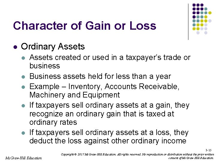 Character of Gain or Loss l Ordinary Assets l l l Assets created or