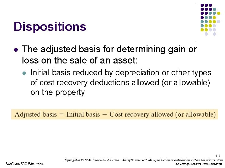 Dispositions l The adjusted basis for determining gain or loss on the sale of