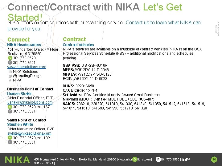 provide for you. Connect Contract NIKA Headquarters 451 Hungerford Drive, 4 th Floor Rockville,