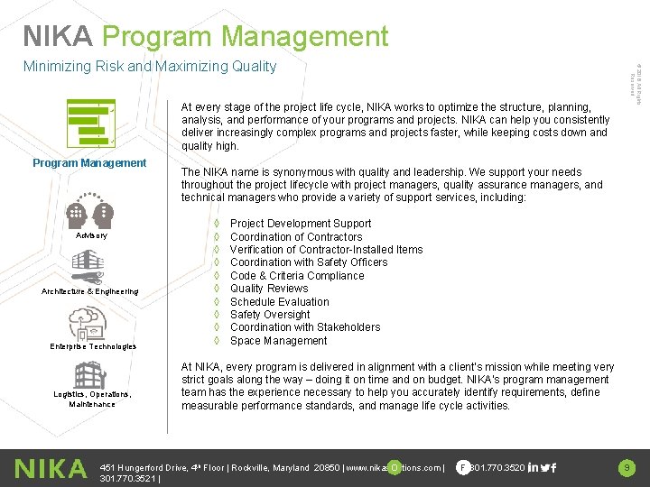 NIKA Program Management © 2016 All Rights Reserved Minimizing Risk and Maximizing Quality At