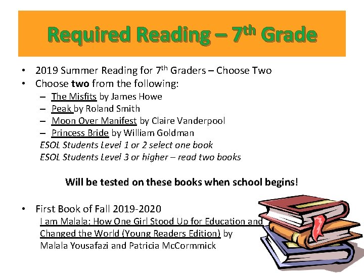 Required Reading – 7 th Grade • 2019 Summer Reading for 7 th Graders Required Reading – 7 th Grade • 2019 Summer Reading for 7 th Graders