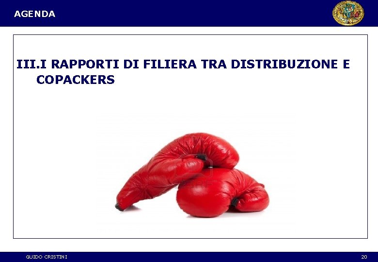 AGENDA III. I RAPPORTI DI FILIERA TRA DISTRIBUZIONE E COPACKERS GUIDO CRISTINI 20 