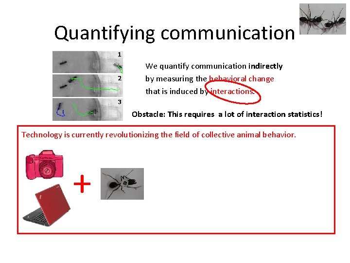 Quantifying communication We quantify communication indirectly by measuring the behavioral change that is induced