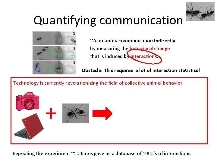 Quantifying communication We quantify communication indirectly by measuring the behavioral change that is induced